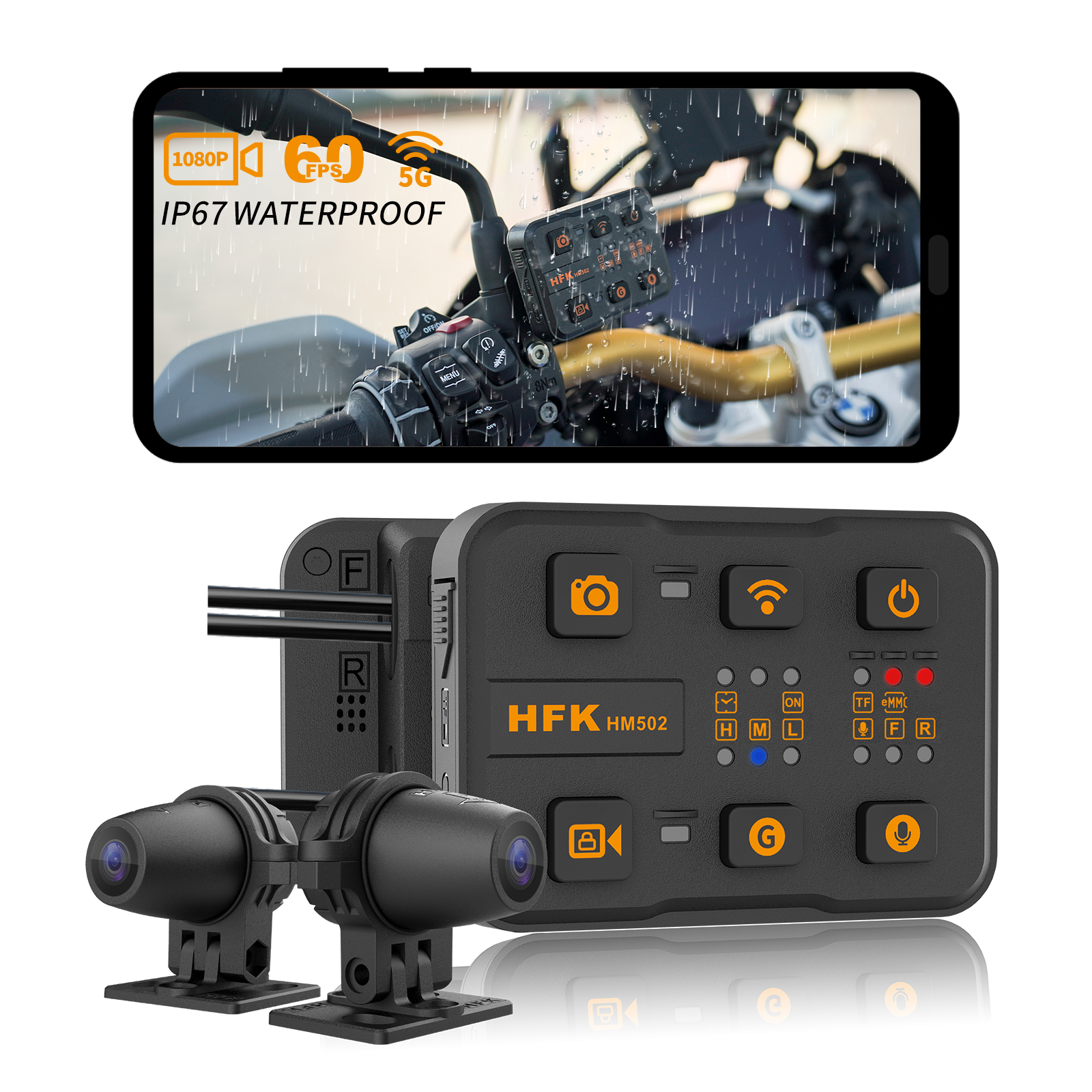 HFK HM502 Motorcycle Dash Cam – 1080P Ultra HD Dual Lens with GPS and WiFi