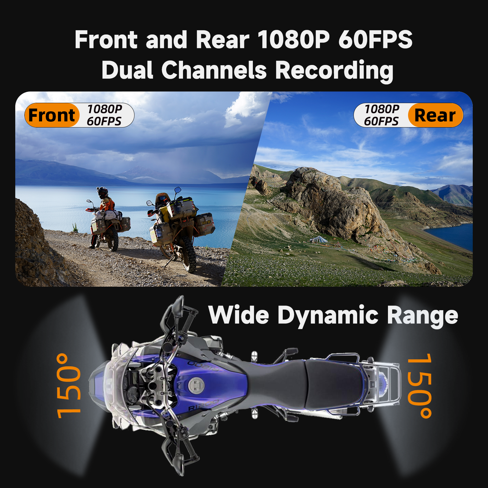 HFK HM502 Motorcycle Dash Cam – 1080P Ultra HD Dual Lens with GPS and WiFi