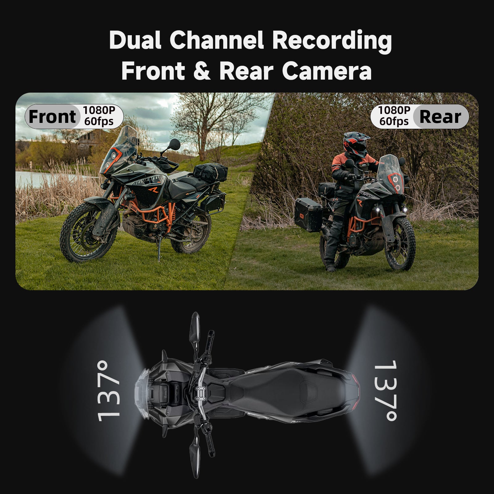 HFK HM201 Concealed Motorcycle Dash Cam – Dual Lens Full HD Camera with Night Vision