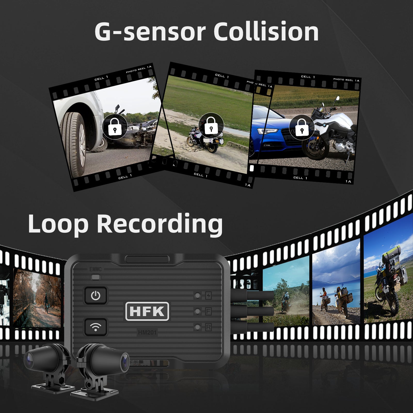 HFK HM201 Concealed Motorcycle Dash Cam – Dual Lens Full HD Camera with Night Vision