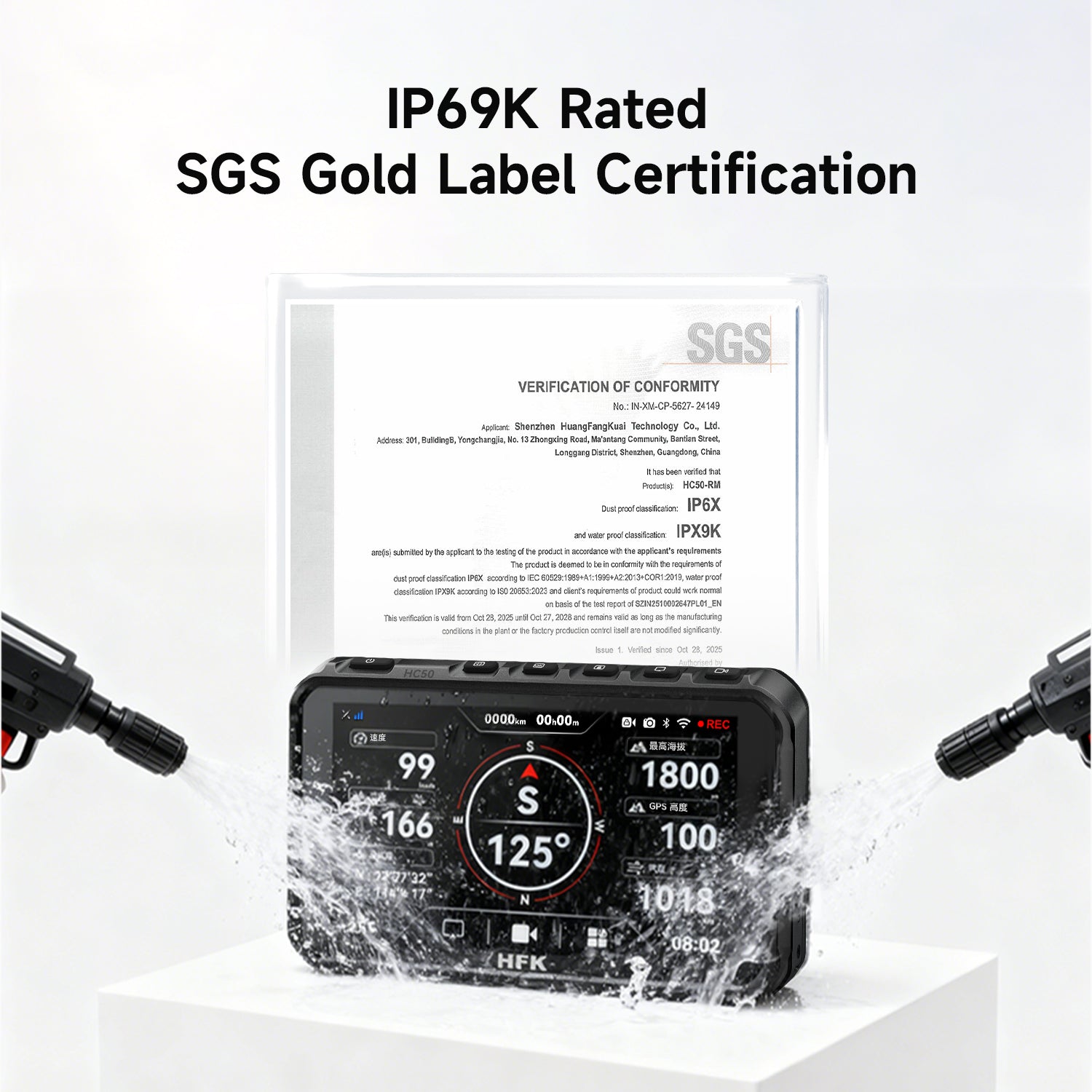 HFK HC50-RM Smart Motorcycle CarPlay GPS with Quick-Release & Dash Cam (Quick-Release)