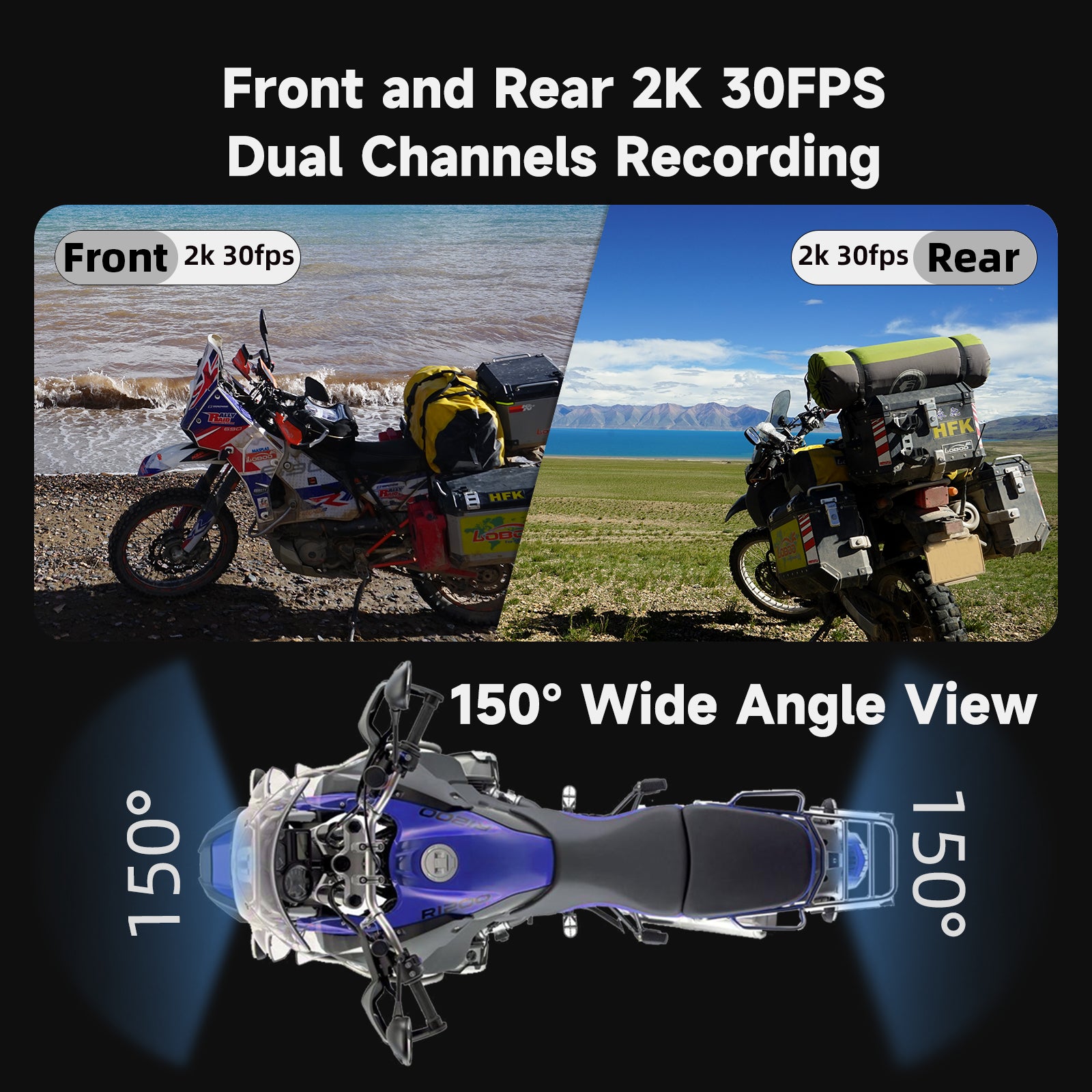 HFK HM603 Motorcycle Dash Cam – 2K Dual Lens, Waterproof with Night Vision and WiFi