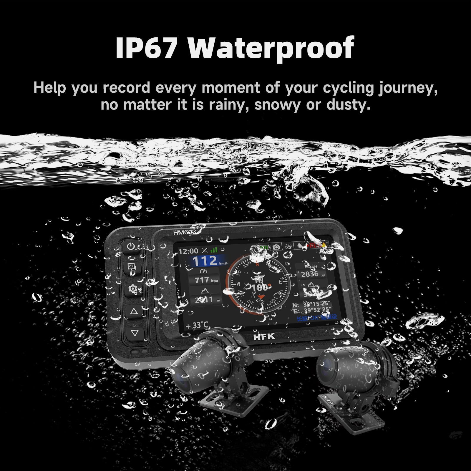 HFK HM603 Motorcycle Dash Cam – 2K Dual Lens, Waterproof with Night Vision and WiFi