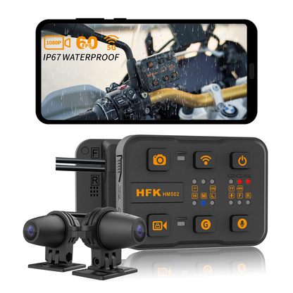 HFK HM502 Motorcycle Dash Cam – 1080P Ultra HD Dual Lens with GPS and WiFi