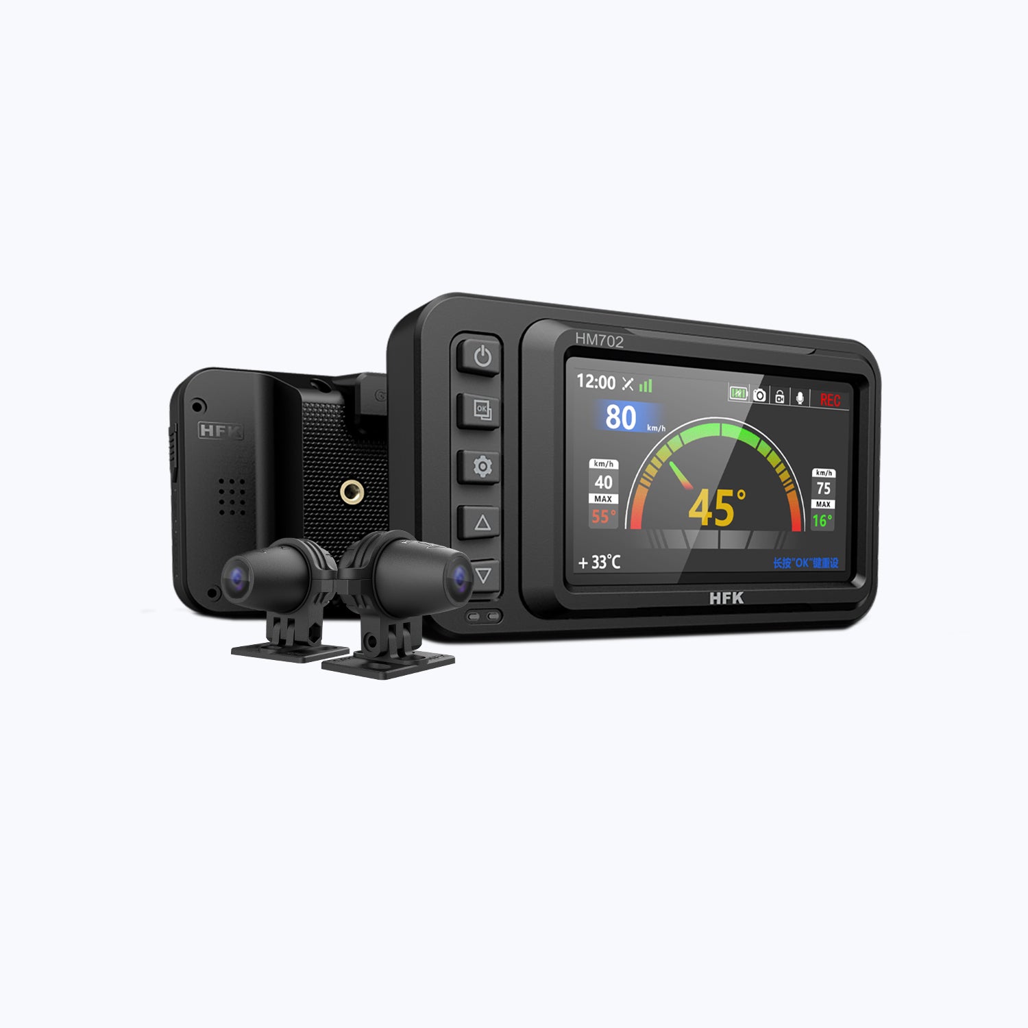 HFK HM702 Motorcycle Dash Cam – 2K Ultra HD Dual Lens with GPS, WiFi, and Night Vision