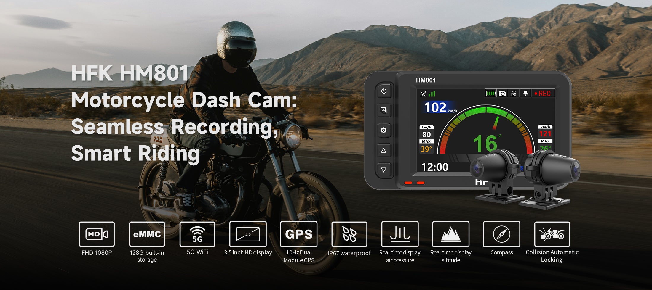HFK HM801 | 4K Night Vision Motorcycle Dashcam with GPS – HFK Official